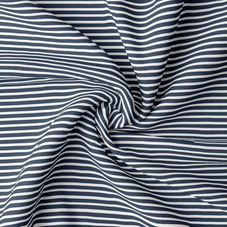 Cotton Jersey Stripe Fabric -White Navy