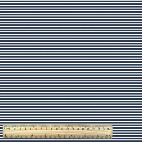 Cotton Jersey Stripe  with Ruler -White Navy
