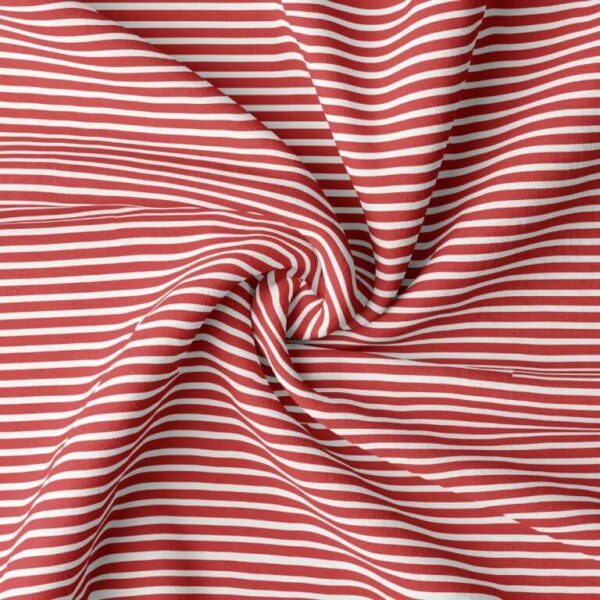 Cotton Jersey Stripe Fabric - White Red