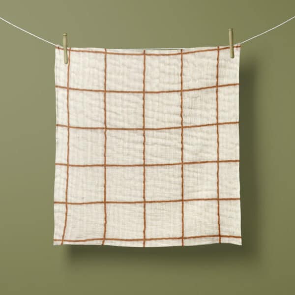 windowpane grid check cotton double gauze fabric