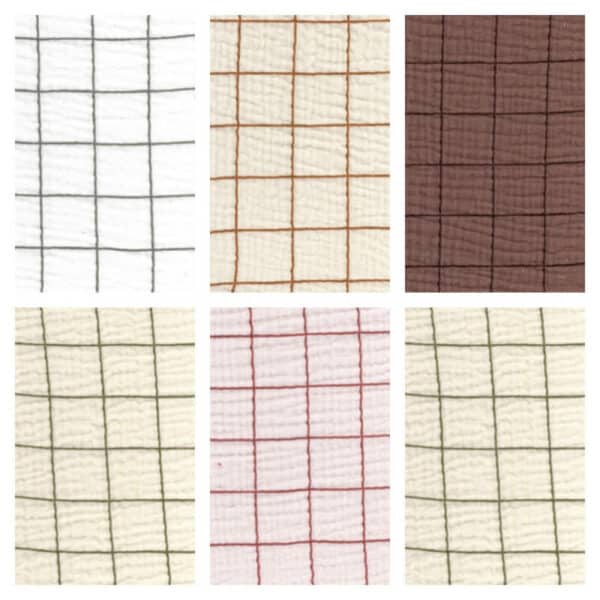 all colours in windowpane grid check double gauze fabric