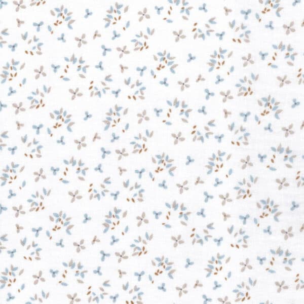 small floral delicate blue on white double gauze
