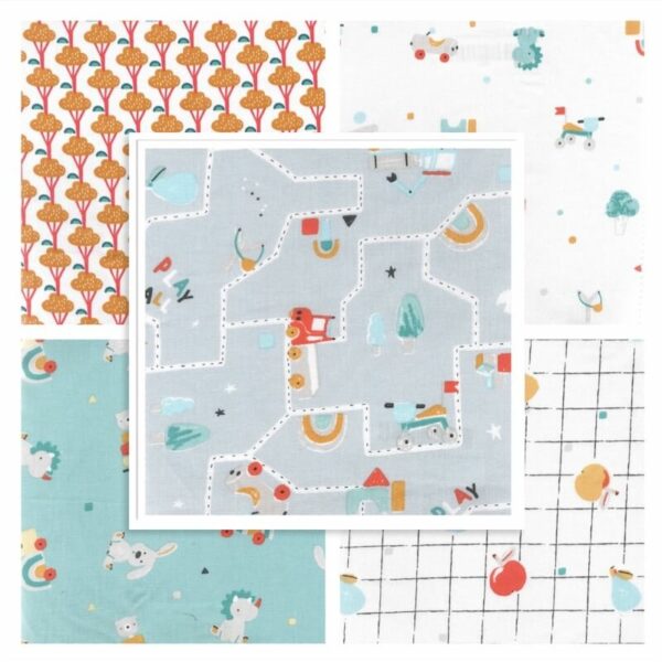 collage of all designs in the Domotex children's mandil collection