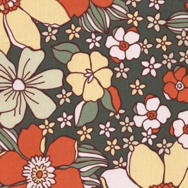 large brightly coloured orange mod floral fabric