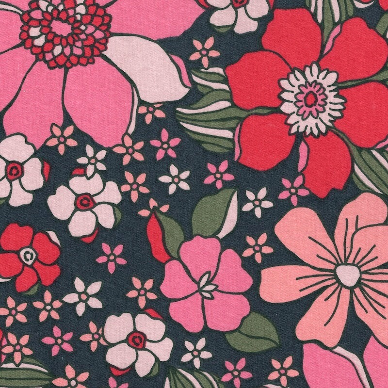 large brightly coloured pink mod floral fabric