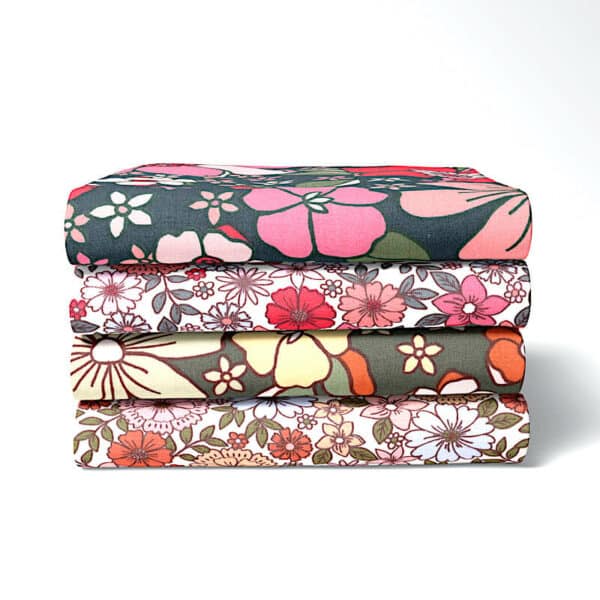 folded fabric bundle showing all designs in the sunflower collection