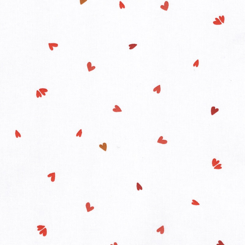 chadwick red hearts on white cotton woven fabric