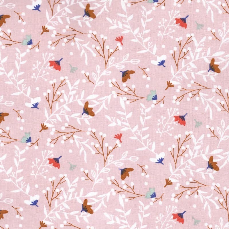chadwick all over flowers on pink cotton fabric
