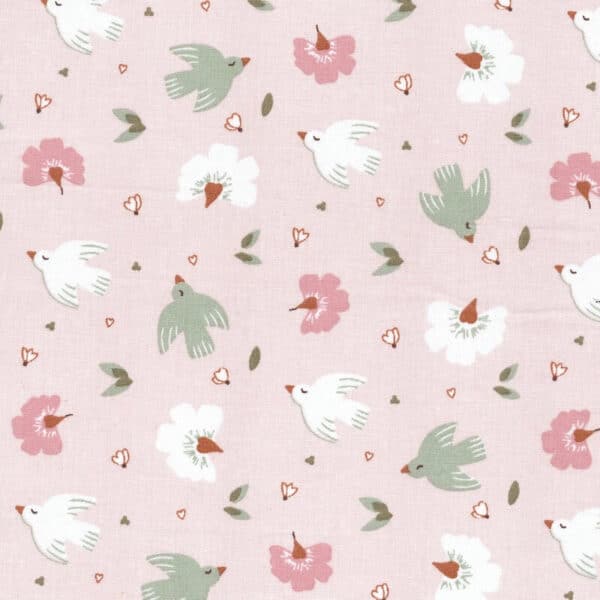 birds on pink from the adele angel cotton fabric collection