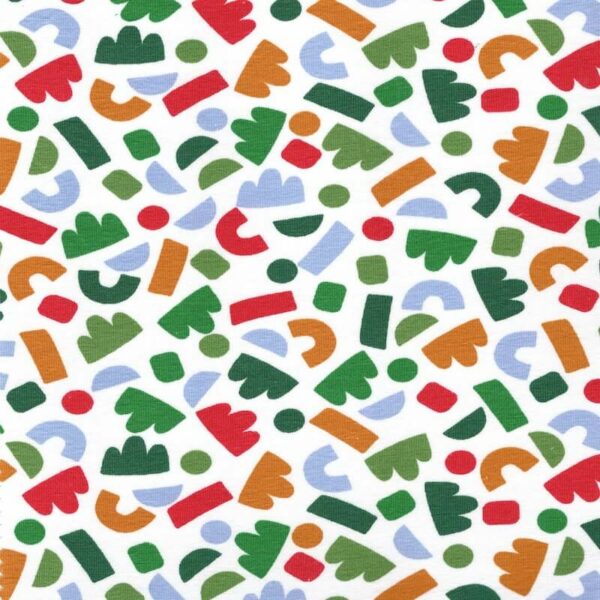 colourful jelly bean shapes on white jersey