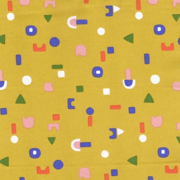 small shapes design on yellow cotton fabric
