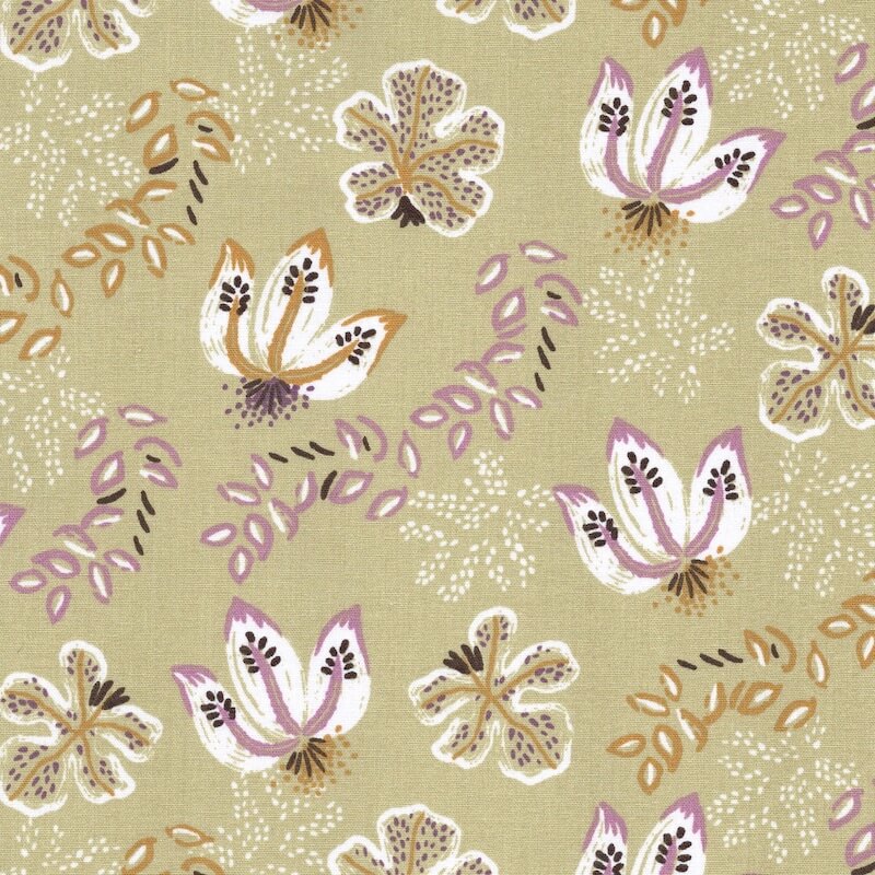 vintage rustic orchid print cotton fabric from the Semara collection