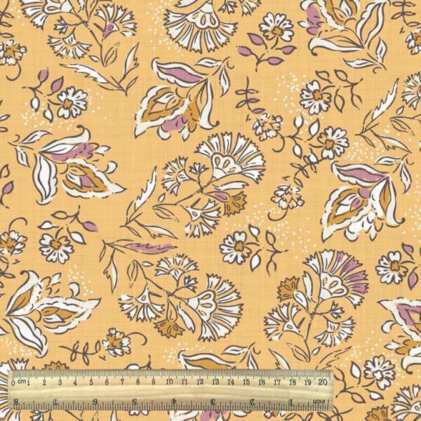 vintage rustic indienne print cotton fabric from the Semara collection with ruler