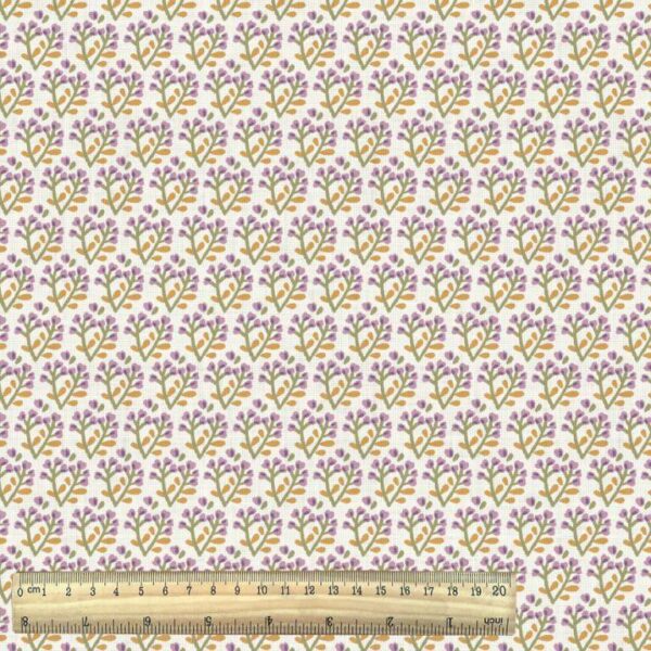vintage rustic small sprig print cotton fabric from the Semara collection with ruler