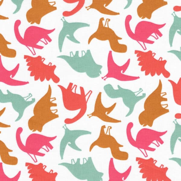 colourful dinosaurs on white cotton fabric