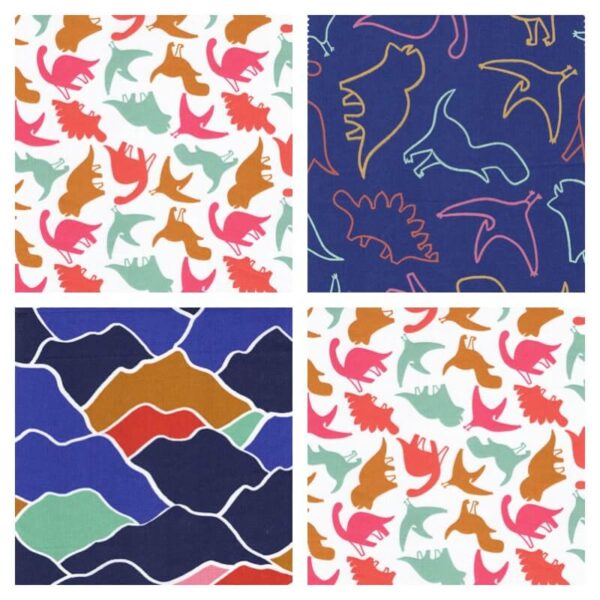 collage of all designs in the dinosuar collection