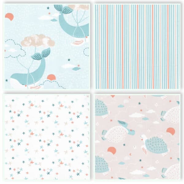 collage of all designs in the Belino seaside fabric collection