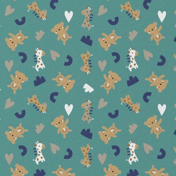 nursery toys in teal cotton print fabric Higgs and Higgs