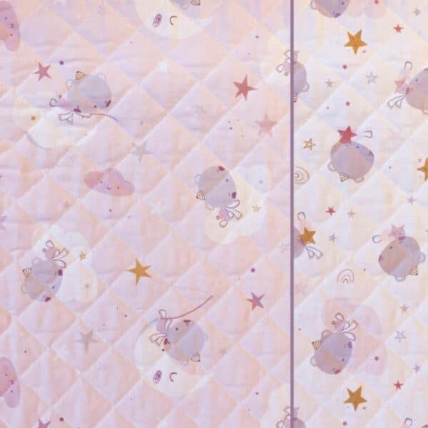 Quilted double sided cotton fabric in a sweet children's bear design - pale pink