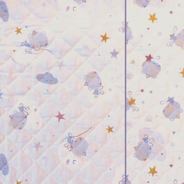 Quilted double sided cotton fabric in a sweet children's bear design - pale grey