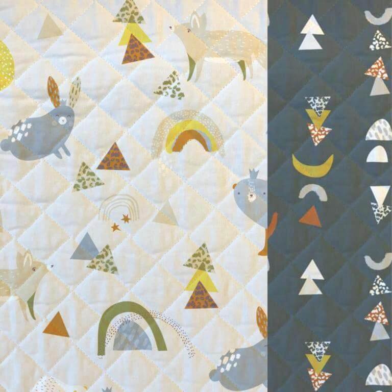 Quilted double sided cotton fabric in a sweet children's design of North American  animals design