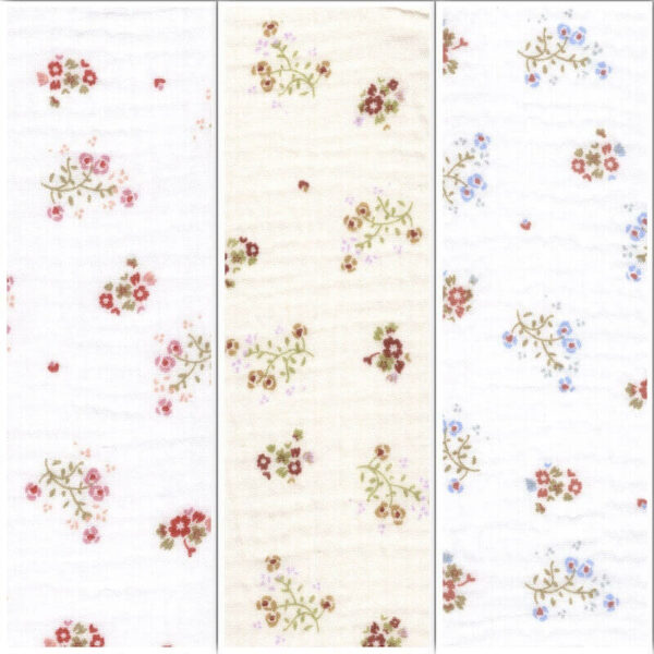 collage of all colours in zoli floral double gauze