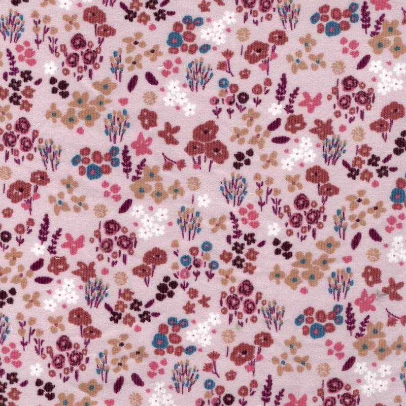 Floral printed cotton babycord fabric retro pink shuni - Image 8