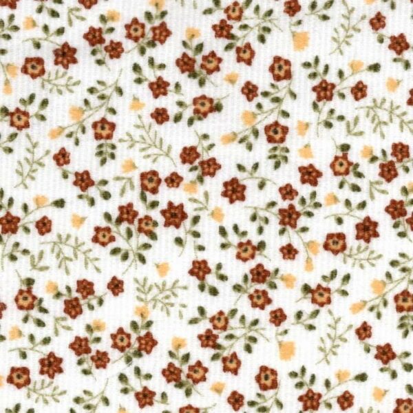 Floral printed cotton babycord fabric retro cream Sulya - Image 7